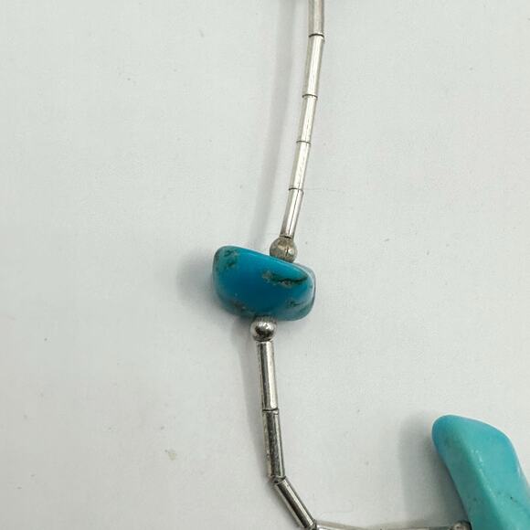 Southwestern Liquid Silver Choker Turquoise Chunky Stone Necklace 15.5" long - Picture 5 of 11